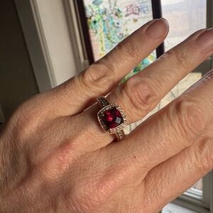 Levian Rose Gold Ring with Garnet Cushion Gemstone & chocolate Diamonds